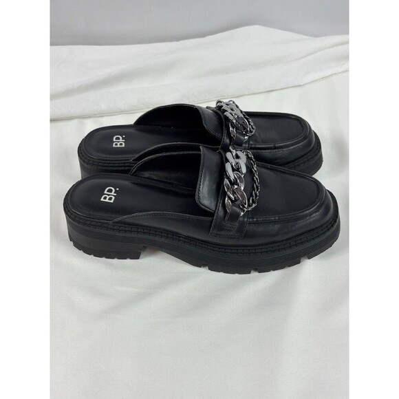 BP Tristan Flat Loafer Black 7.5 M Mule Slip On Chunky 90's Clogs Chain Lug Sole - Picture 6 of 11